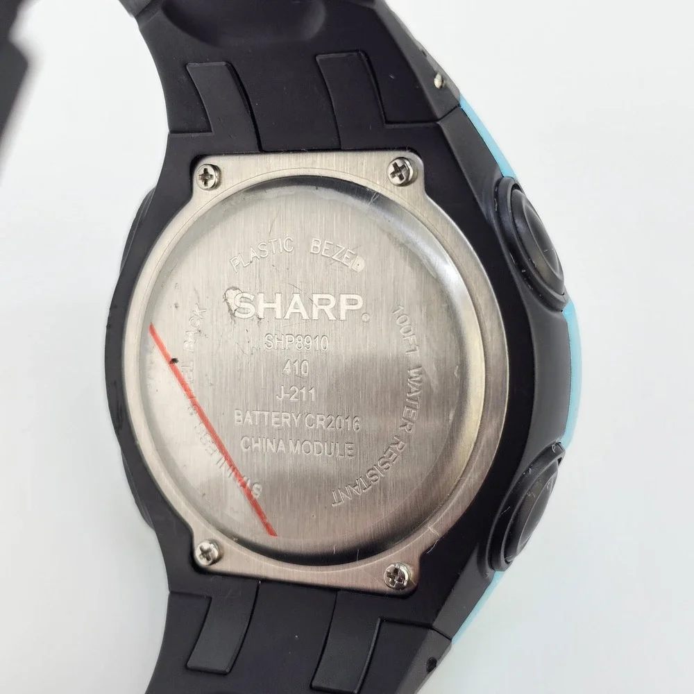 Sharp Men's Digital Watch 45MM Black Plastic Bands‎ New Battery LIGHT VERY WEAK